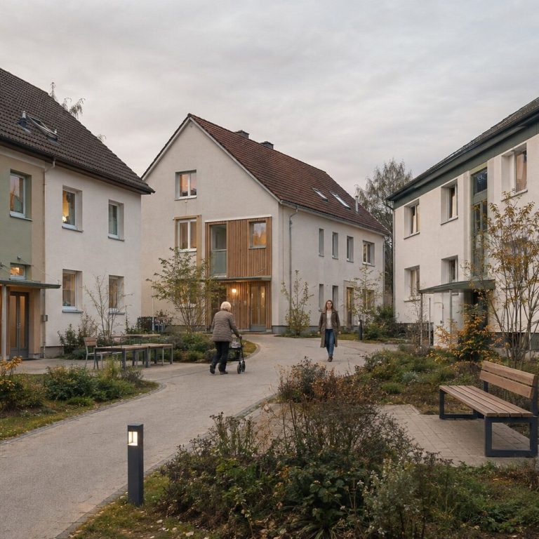 KI-Konzeptvisualisierung eines behutsam erneuerten Bestandsensembles in Grünberg